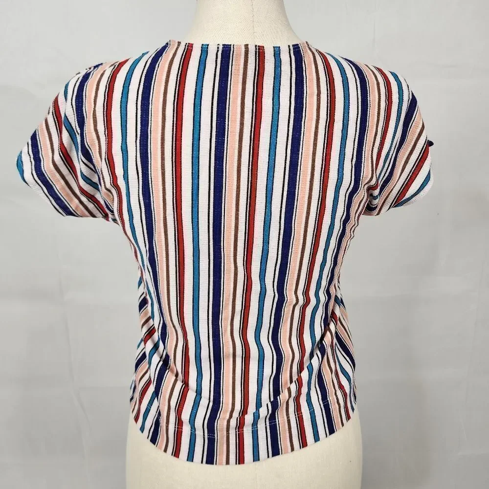 Uncommon Job Striped Wrap Buttoned V-Neck Top Sz M